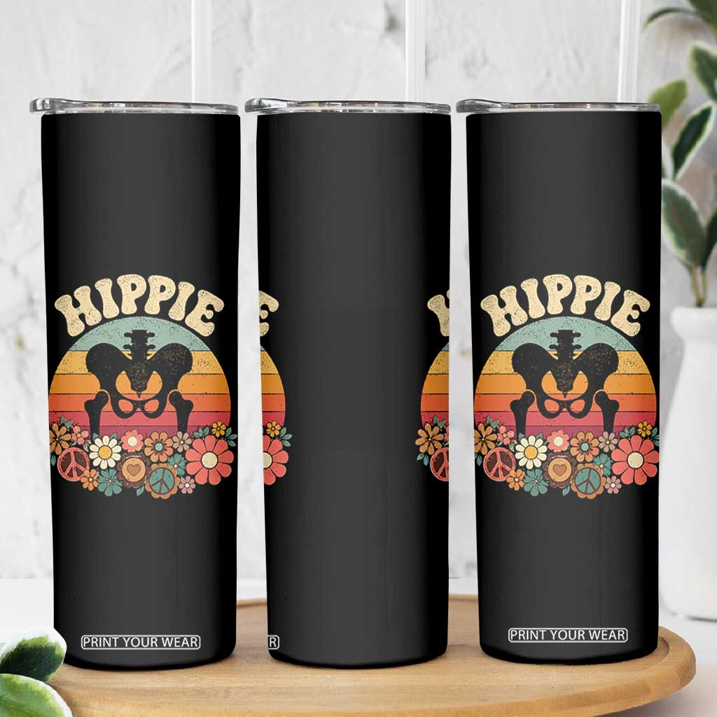 Hip Replacement Recovery Skinny Tumbler Hippie 70s Retro Sunset Floral Anatomy Graphic