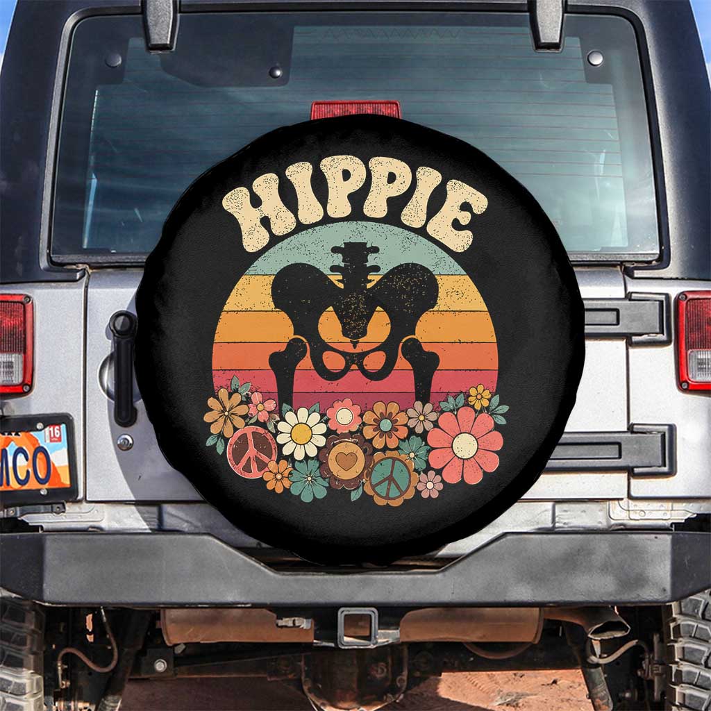 Hip Replacement Recovery Spare Tire Cover Hippie 70s Retro Sunset Floral Anatomy Graphic TS10 No hole Black Print Your Wear