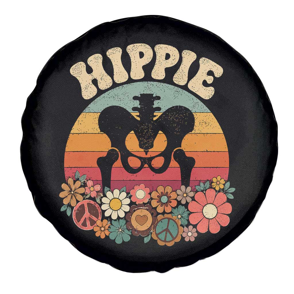 Hip Replacement Recovery Spare Tire Cover Hippie 70s Retro Sunset Floral Anatomy Graphic