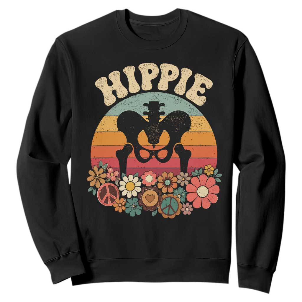 Hip Replacement Recovery Sweatshirt Hippie 70s Retro Sunset Floral Anatomy Graphic TS10 Black Print Your Wear