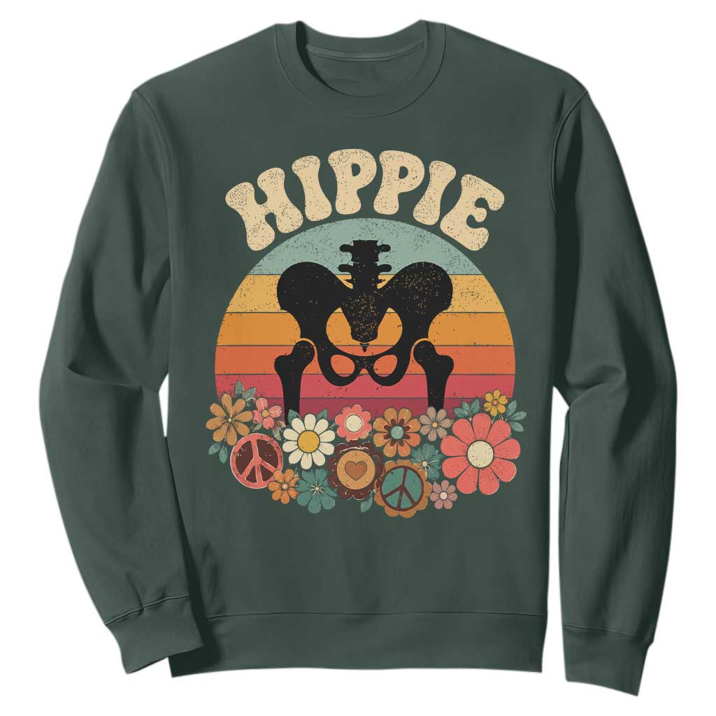Hip Replacement Recovery Sweatshirt Hippie 70s Retro Sunset Floral Anatomy Graphic