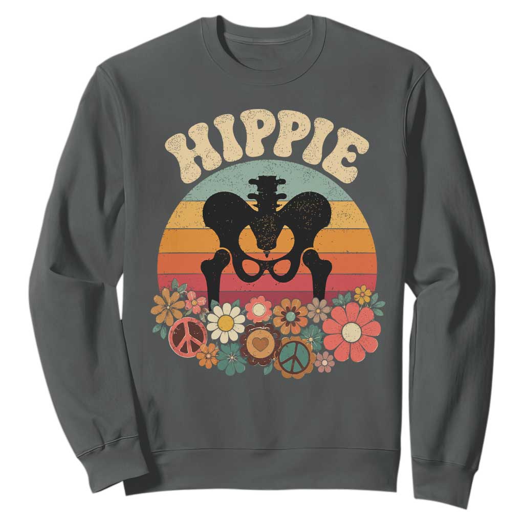Hip Replacement Recovery Sweatshirt Hippie 70s Retro Sunset Floral Anatomy Graphic