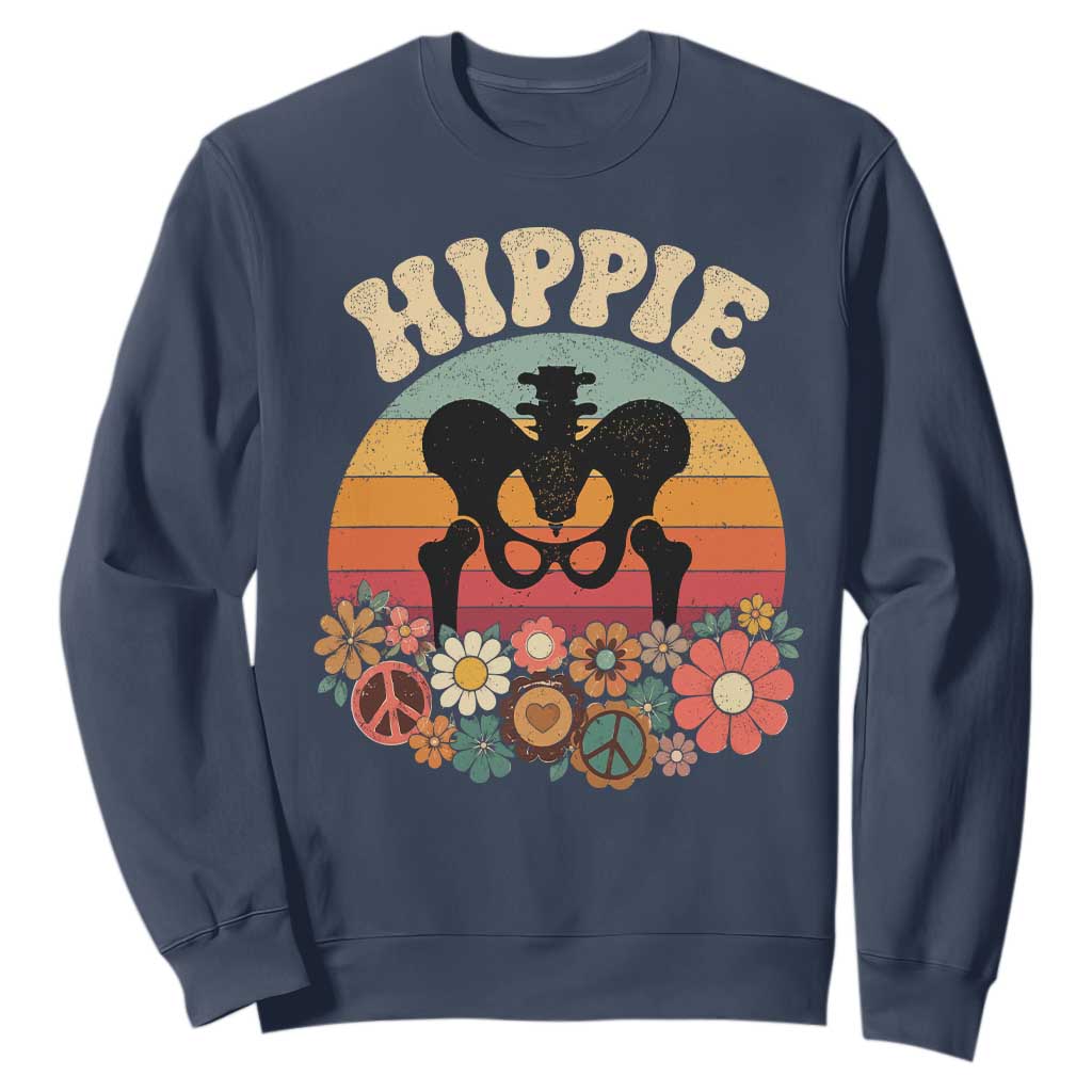 Hip Replacement Recovery Sweatshirt Hippie 70s Retro Sunset Floral Anatomy Graphic
