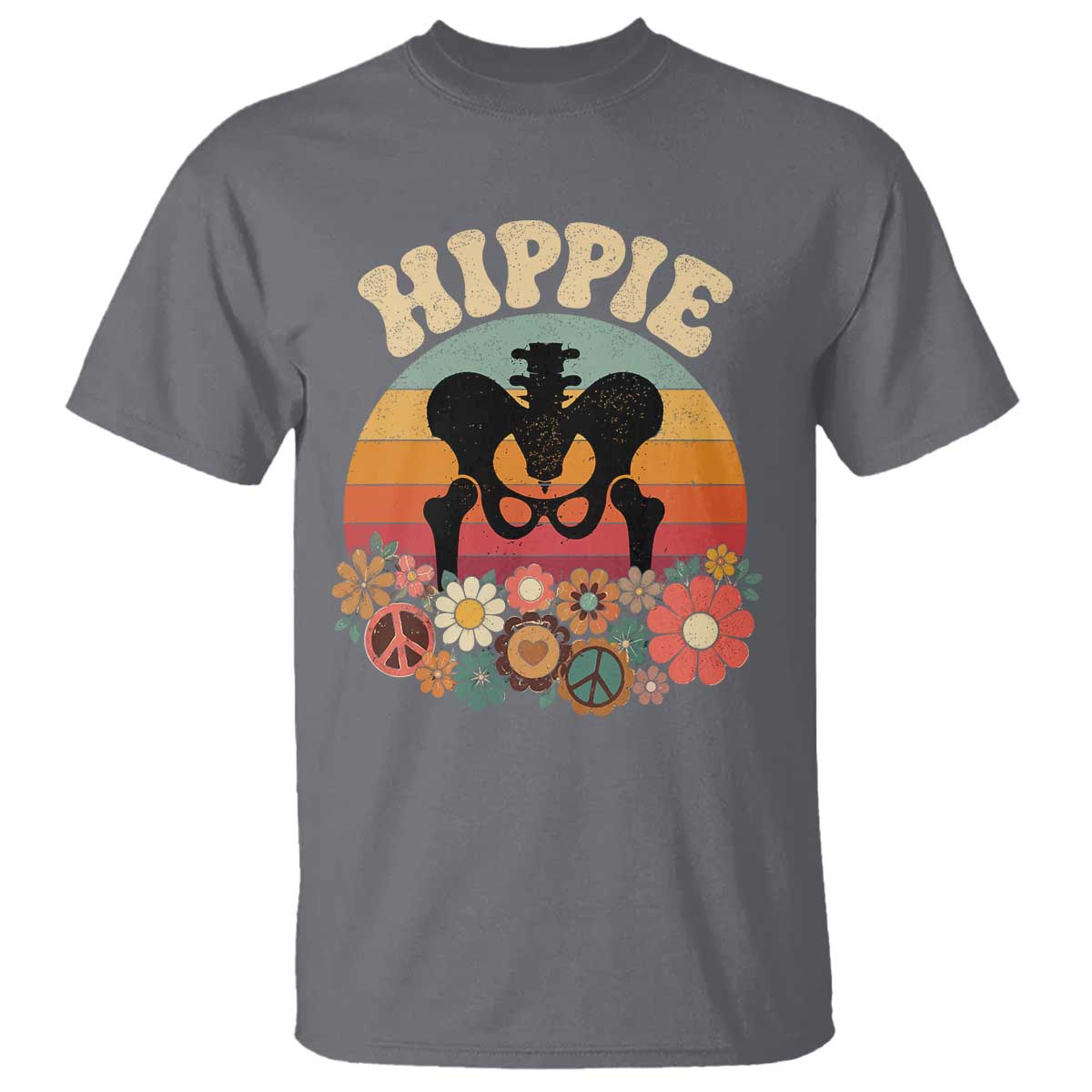 Hip Replacement Recovery T Shirt Hippie 70s Retro Sunset Floral Anatomy Graphic