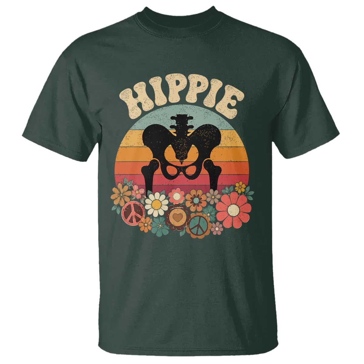 Hip Replacement Recovery T Shirt Hippie 70s Retro Sunset Floral Anatomy Graphic