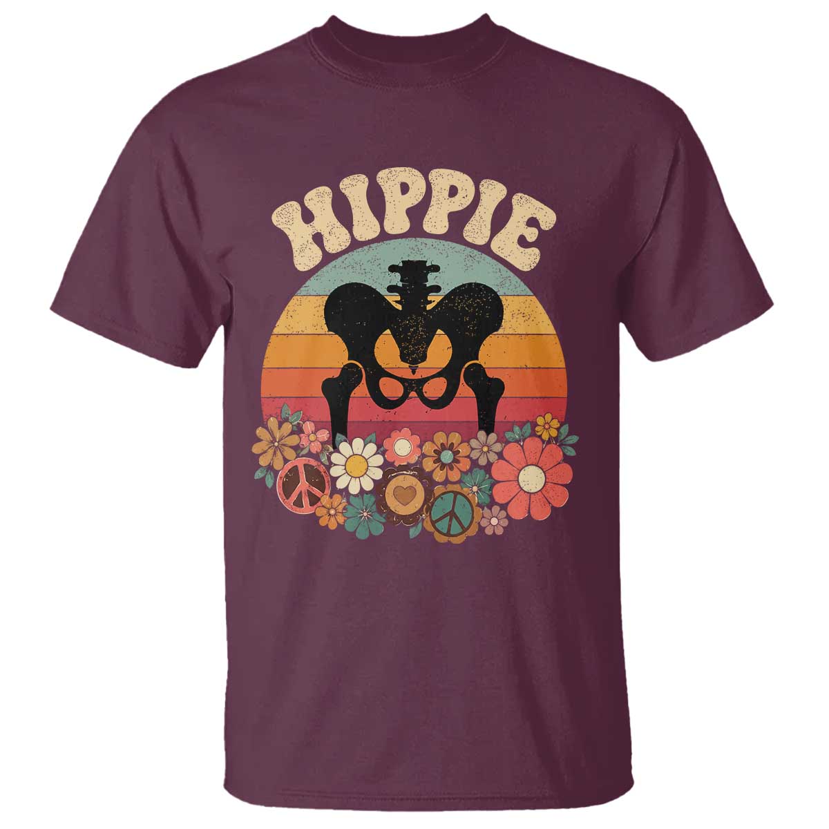 Hip Replacement Recovery T Shirt Hippie 70s Retro Sunset Floral Anatomy Graphic