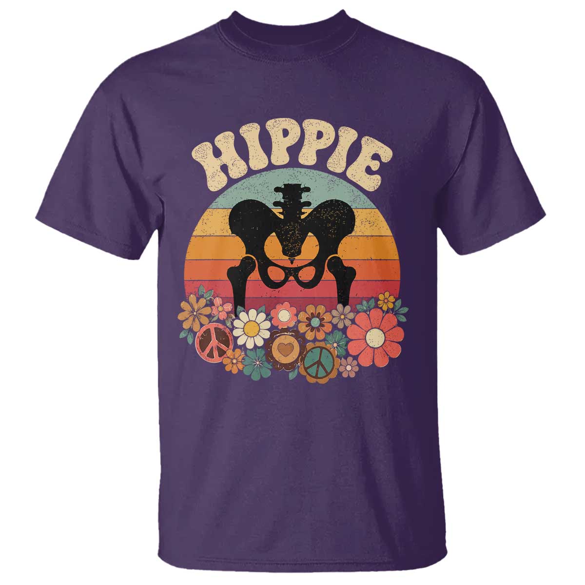 Hip Replacement Recovery T Shirt Hippie 70s Retro Sunset Floral Anatomy Graphic