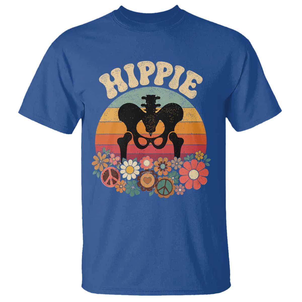 Hip Replacement Recovery T Shirt Hippie 70s Retro Sunset Floral Anatomy Graphic
