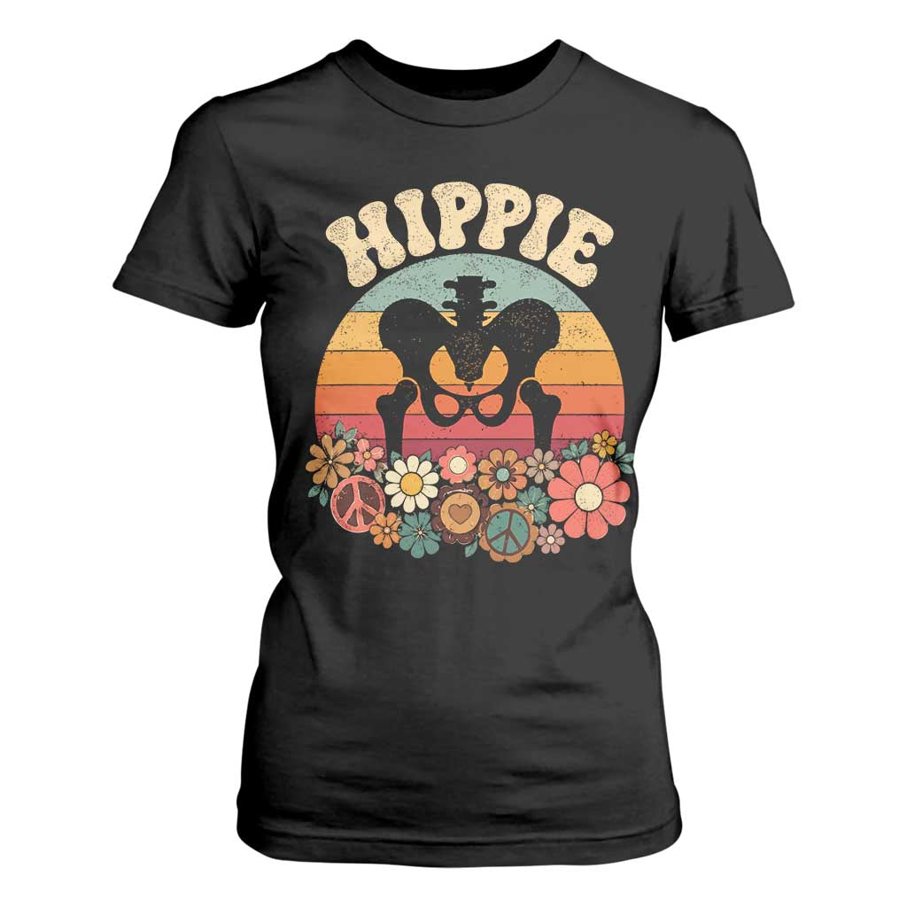 Hip Replacement Recovery T Shirt For Women Hippie 70s Retro Sunset Floral Anatomy Graphic TS10 Black Print Your Wear