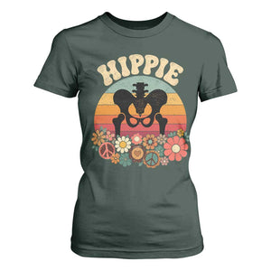 Hip Replacement Recovery T Shirt For Women Hippie 70s Retro Sunset Floral Anatomy Graphic