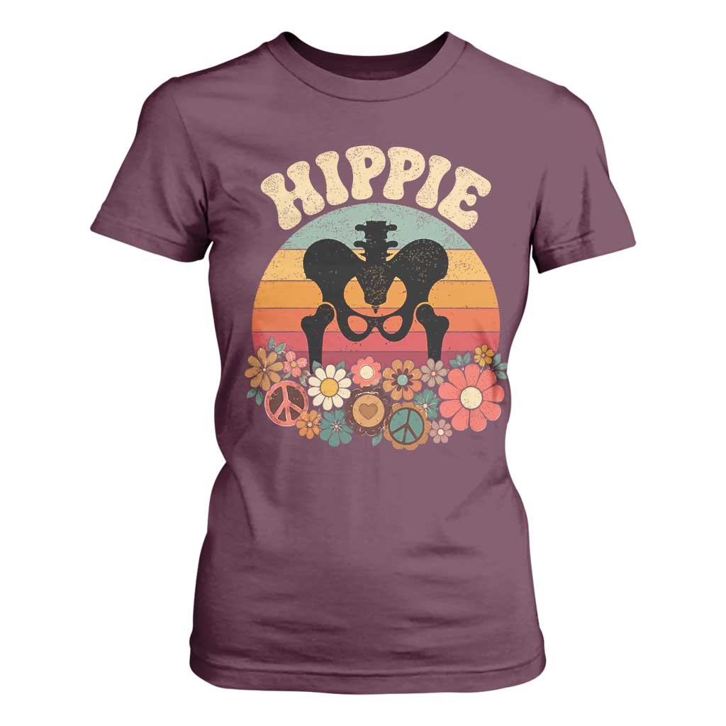 Hip Replacement Recovery T Shirt For Women Hippie 70s Retro Sunset Floral Anatomy Graphic