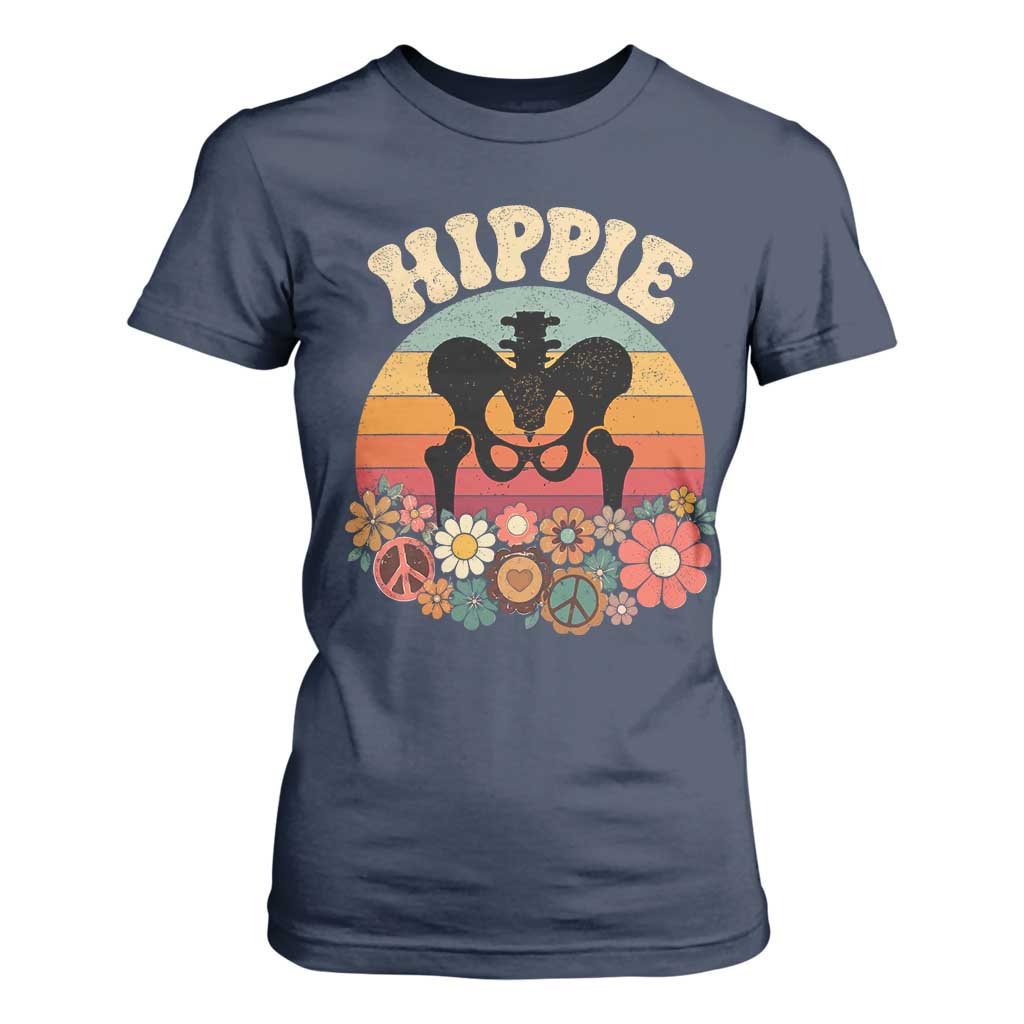 Hip Replacement Recovery T Shirt For Women Hippie 70s Retro Sunset Floral Anatomy Graphic