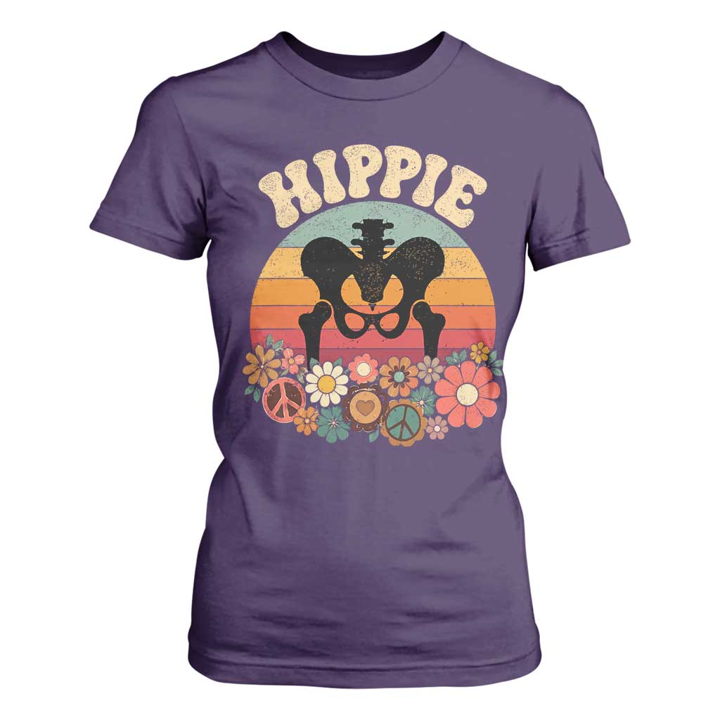 Hip Replacement Recovery T Shirt For Women Hippie 70s Retro Sunset Floral Anatomy Graphic