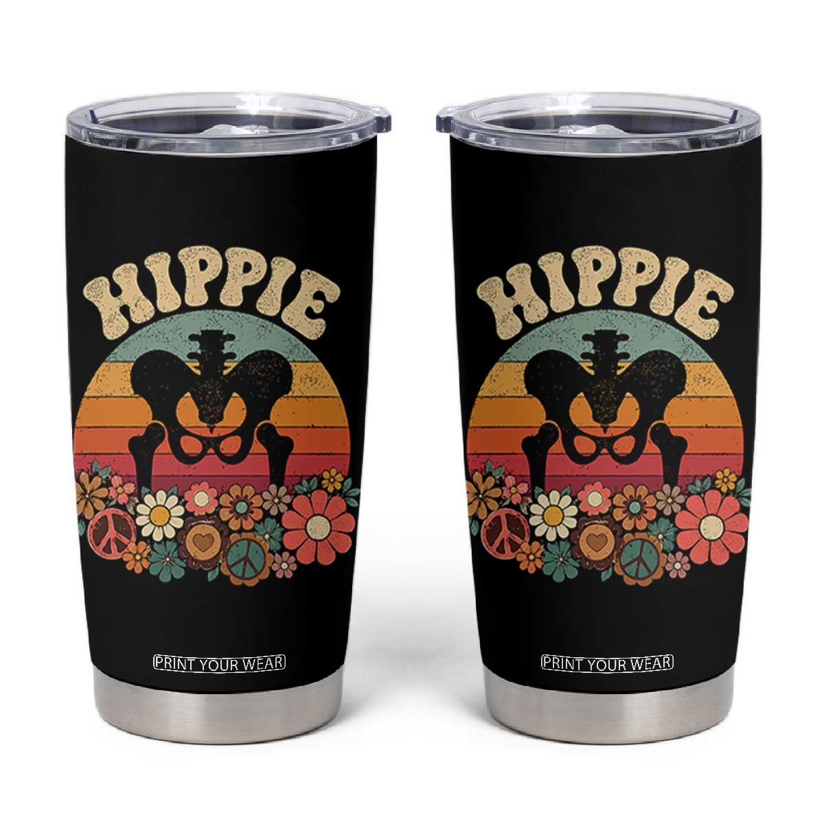Hip Replacement Recovery Tumbler Cup Hippie 70s Retro Sunset Floral Anatomy Graphic TS10 Black Print Your Wear