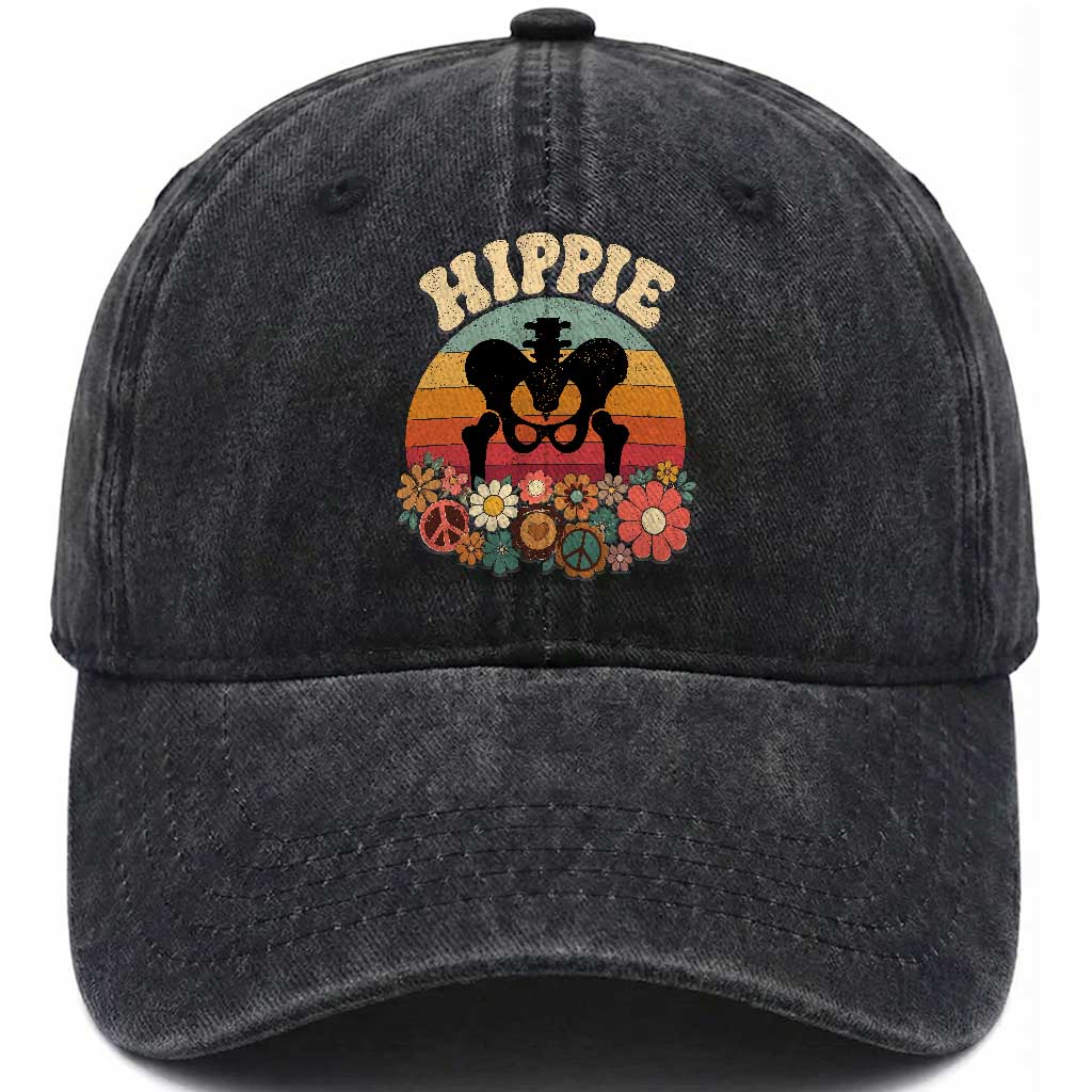 Hip Replacement Recovery Washed Cotton Baseball Cap Hippie 70s Retro Sunset Floral Anatomy Graphic TS10 Print Your Wear