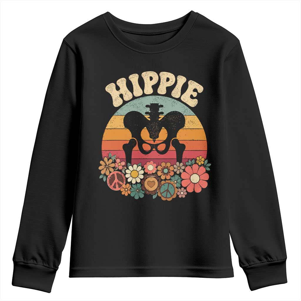Hip Replacement Recovery Youth Sweatshirt Hippie 70s Retro Sunset Floral Anatomy Graphic TS10 Black Print Your Wear