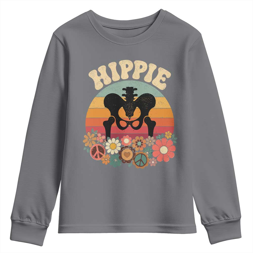 Hip Replacement Recovery Youth Sweatshirt Hippie 70s Retro Sunset Floral Anatomy Graphic