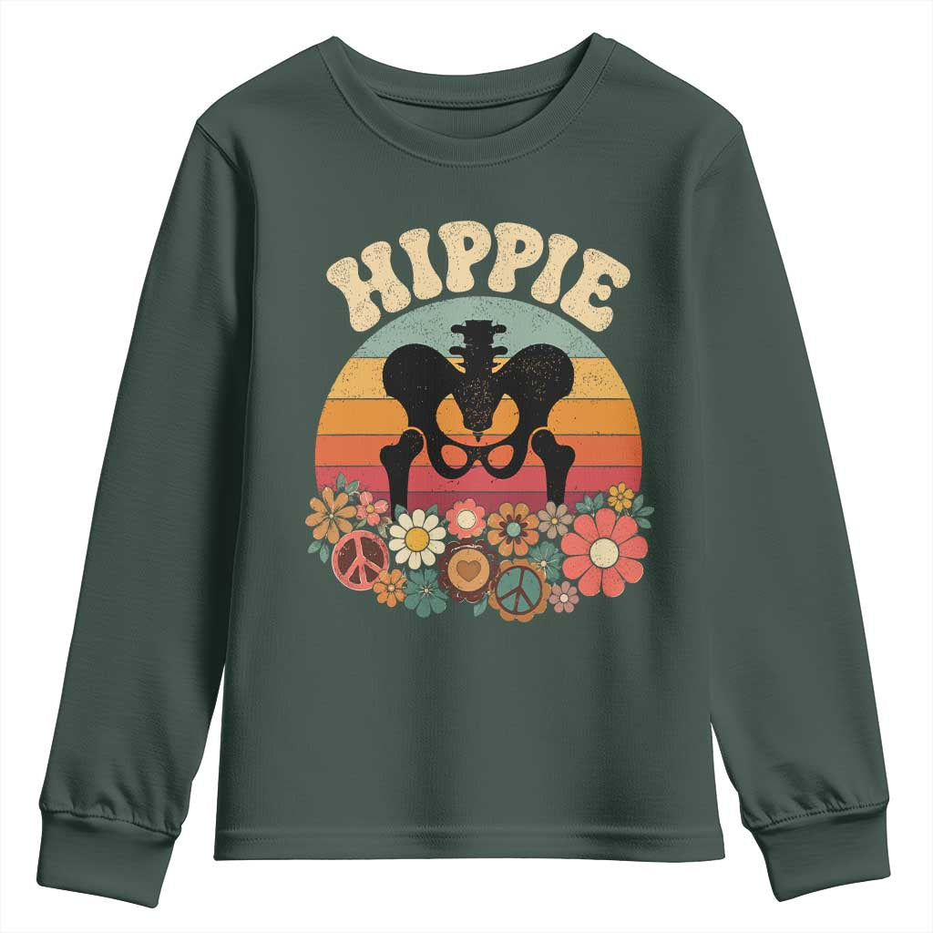 Hip Replacement Recovery Youth Sweatshirt Hippie 70s Retro Sunset Floral Anatomy Graphic