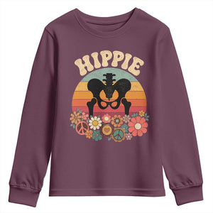 Hip Replacement Recovery Youth Sweatshirt Hippie 70s Retro Sunset Floral Anatomy Graphic