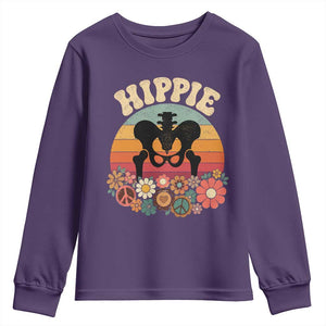 Hip Replacement Recovery Youth Sweatshirt Hippie 70s Retro Sunset Floral Anatomy Graphic