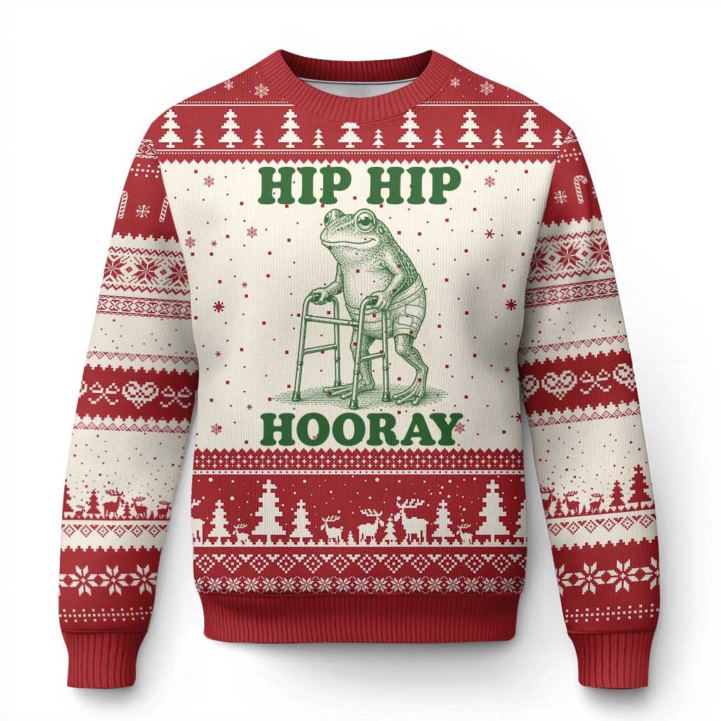 Funny Frog Hip Surgery Recovery Graphic Ugly Christmas Sweater Get Well Soon Gifts TS10 Beige Red Print Your Wear