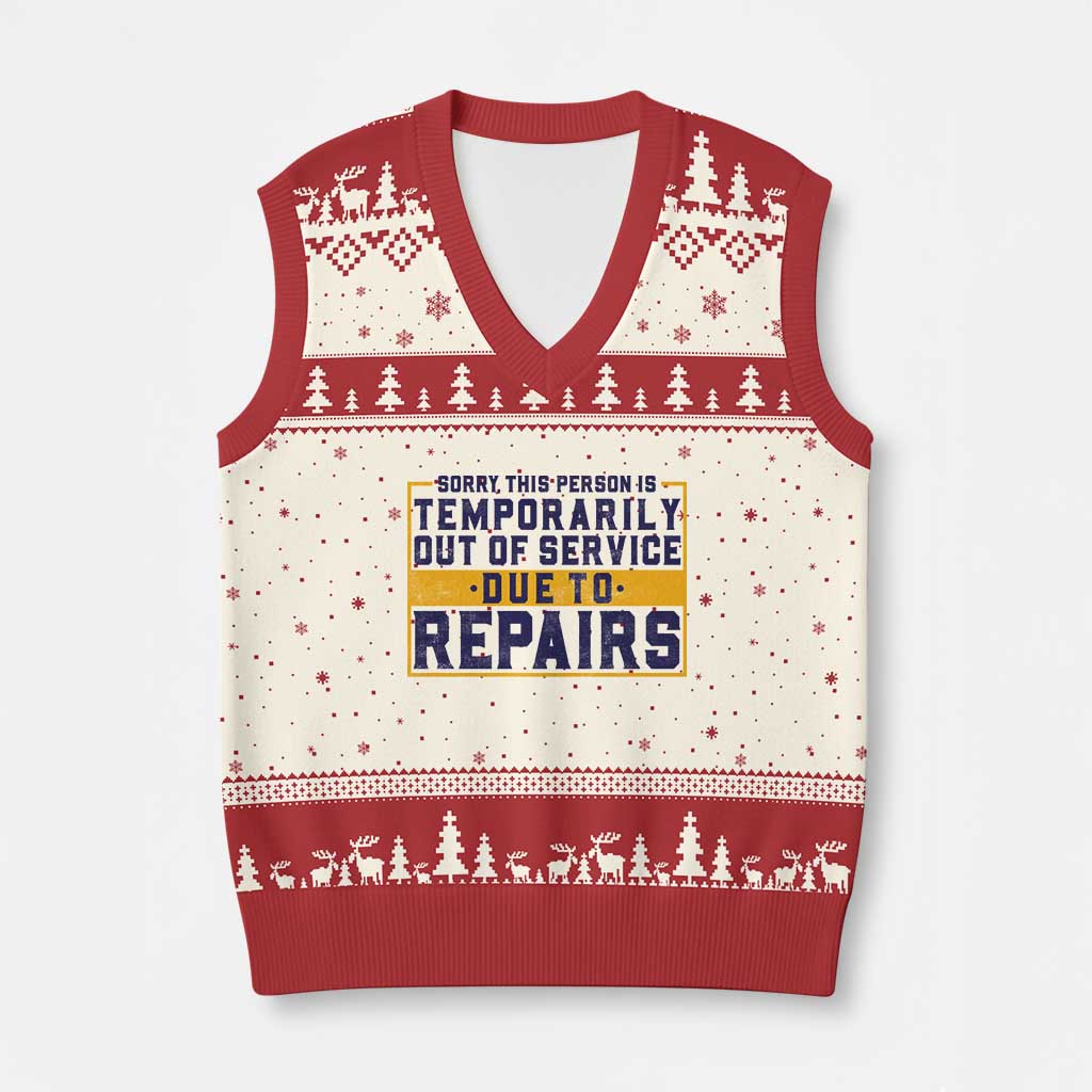 Funny Surgery Recovery Graphic V-Neck Knit Sweater Vest Sorry This Person Is Temporarily Out Of Service Hip Knee Shoulder Joint Replacement TS10 Beige Red Print Your Wear
