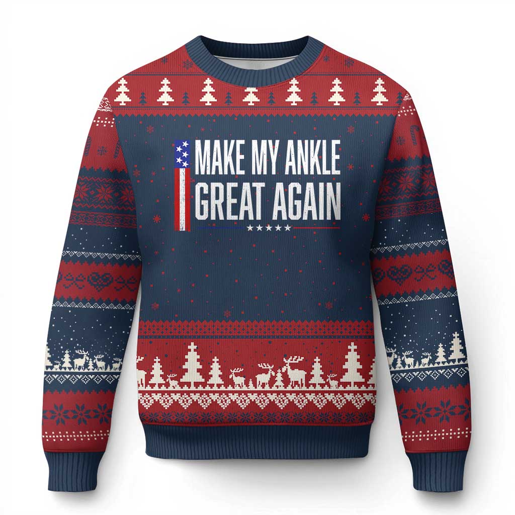Make My Ankle Great Again Funny Ankle Surgery Recovery Ugly Christmas Sweater Vintage USA Flag Patriotic TS10 Navy Red Print Your Wear