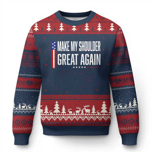 Make My Shoulder Great Again Funny Shoulder Surgery Recovery Ugly Christmas Sweater Vintage USA Flag Patriotic