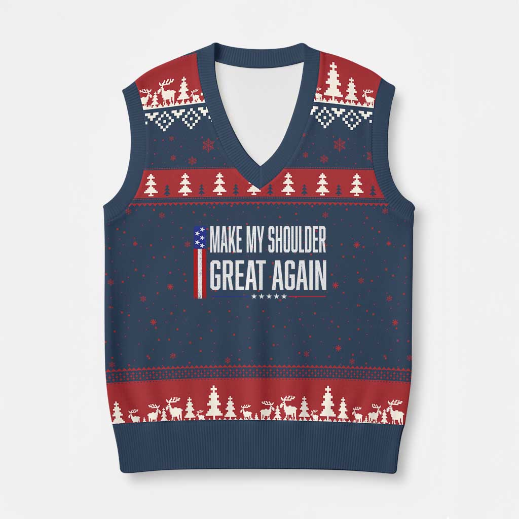 Make My Shoulder Great Again Funny Shoulder Surgery Recovery V-Neck Knit Sweater Vest Vintage USA Flag Patriotic TS10 Navy Red Print Your Wear