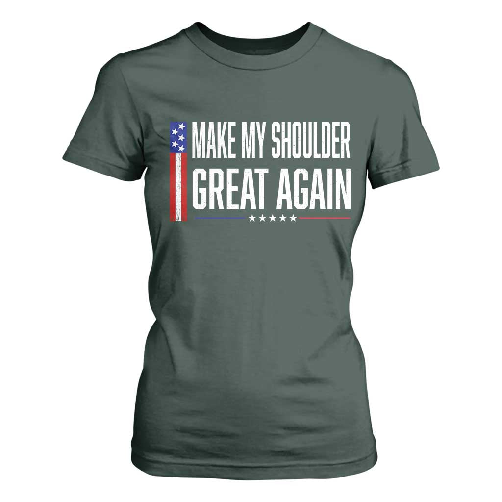 Make My Shoulder Great Again Funny Shoulder Surgery Recovery T Shirt For Women Vintage USA Flag Patriotic