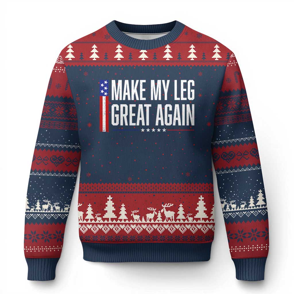 Make My Leg Great Again Funny Broken Leg Surgery Recovery Ugly Christmas Sweater Vintage USA Flag Patriotic TS10 Navy Red Print Your Wear