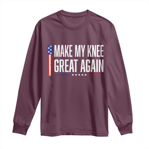 Make My Knee Great Again Funny Broken Knee Surgery Recovery Long Sleeve Shirt Vintage USA Flag Patriotic