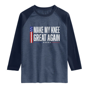 Make My Knee Great Again Funny Broken Knee Surgery Recovery Raglan Shirt Vintage USA Flag Patriotic