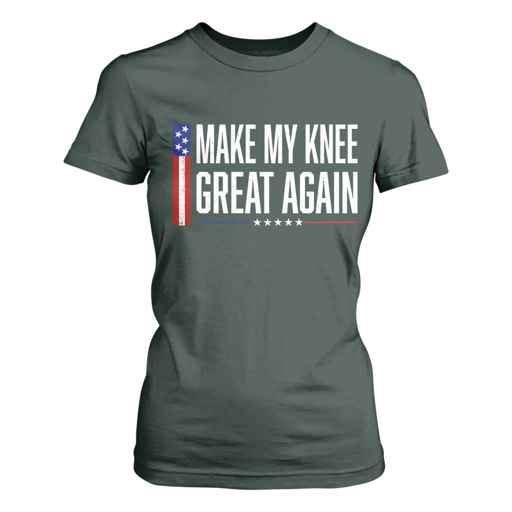 Make My Knee Great Again Funny Broken Knee Surgery Recovery T Shirt For Women Vintage USA Flag Patriotic