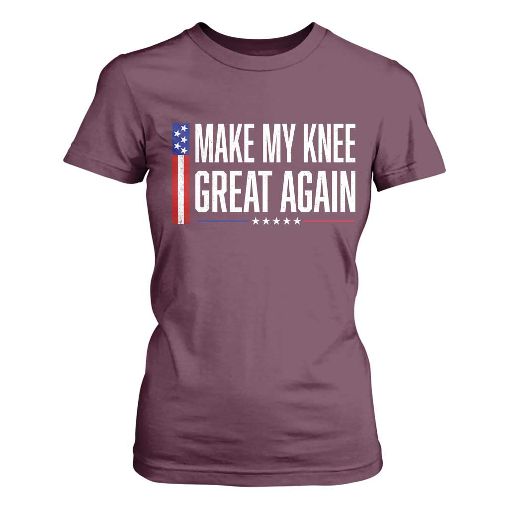 Make My Knee Great Again Funny Broken Knee Surgery Recovery T Shirt For Women Vintage USA Flag Patriotic