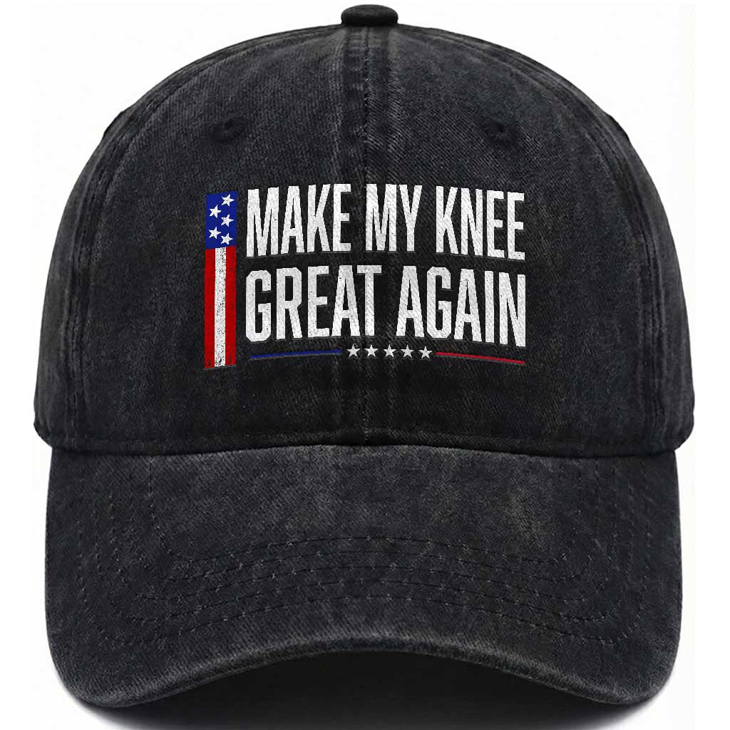 Make My Knee Great Again Funny Broken Knee Surgery Recovery Washed Cotton Baseball Cap Vintage USA Flag Patriotic TS10 Print Your Wear