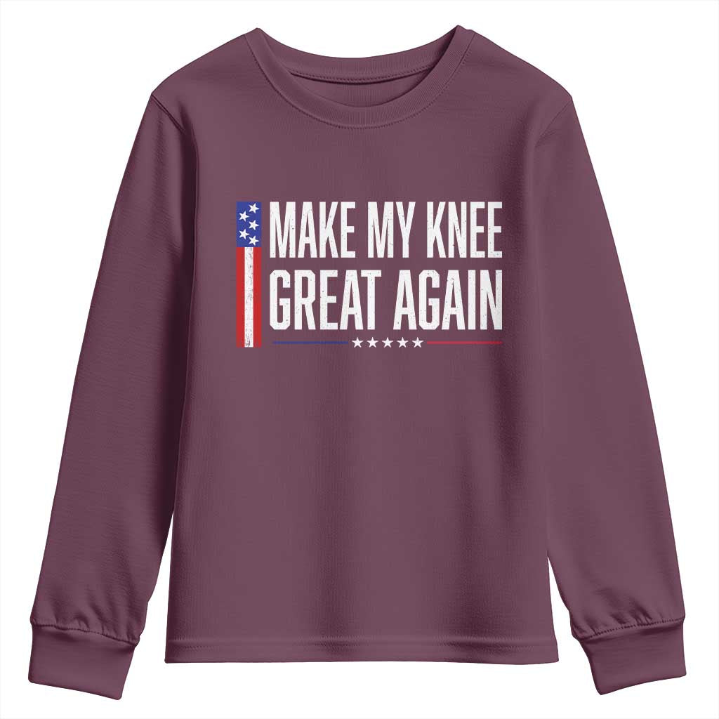 Make My Knee Great Again Funny Broken Knee Surgery Recovery Youth Sweatshirt Vintage USA Flag Patriotic