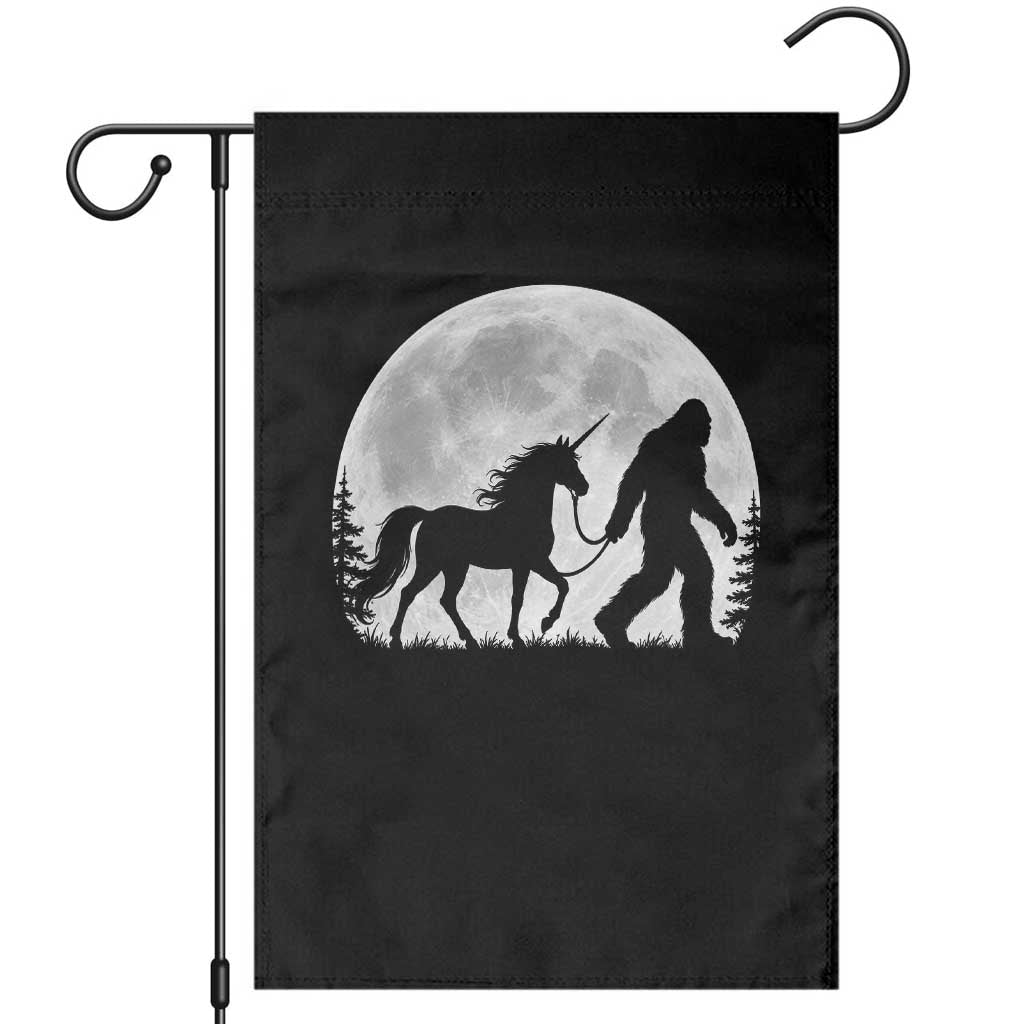 Bigfoot Walking Unicorn Garden Flag Full Moon Sasquatch Fantasy Forest Silhouette TS10 Black Print Your Wear