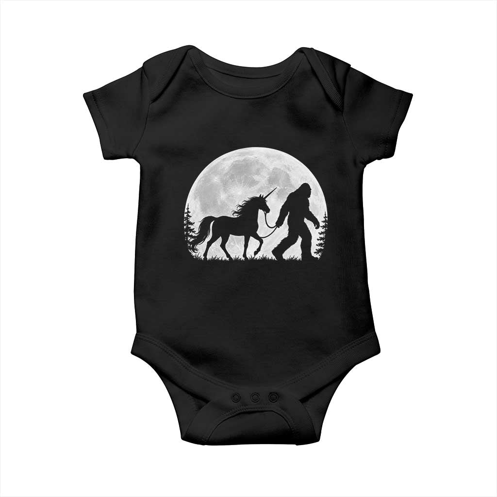 Bigfoot Walking Unicorn Baby Onesie Full Moon Sasquatch Fantasy Forest Silhouette TS10 Black Print Your Wear