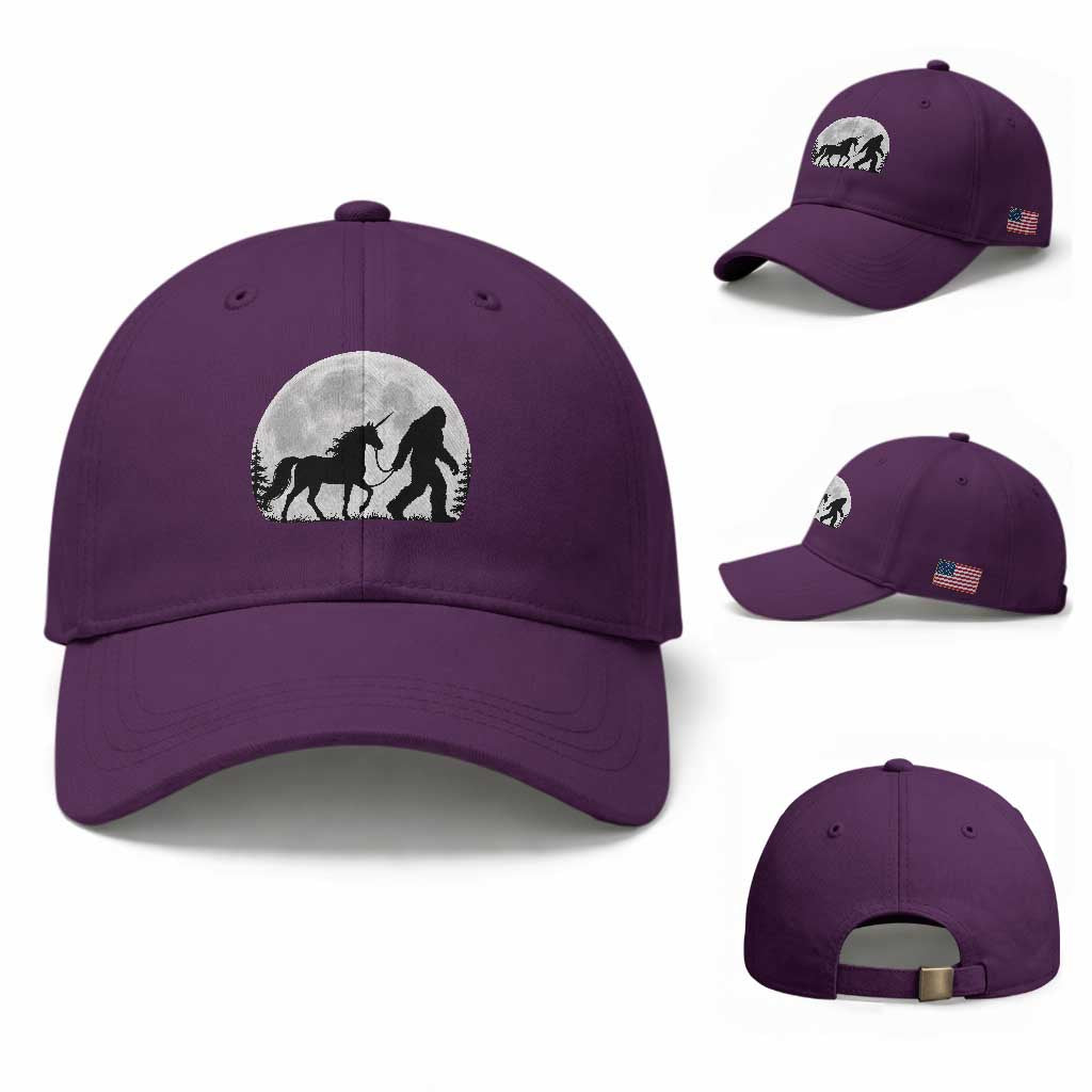 Bigfoot Walking Unicorn Baseball Cap Full Moon Sasquatch Fantasy Forest Silhouette TS10 Baseball Cap Universal Fit Purple Print Your Wear