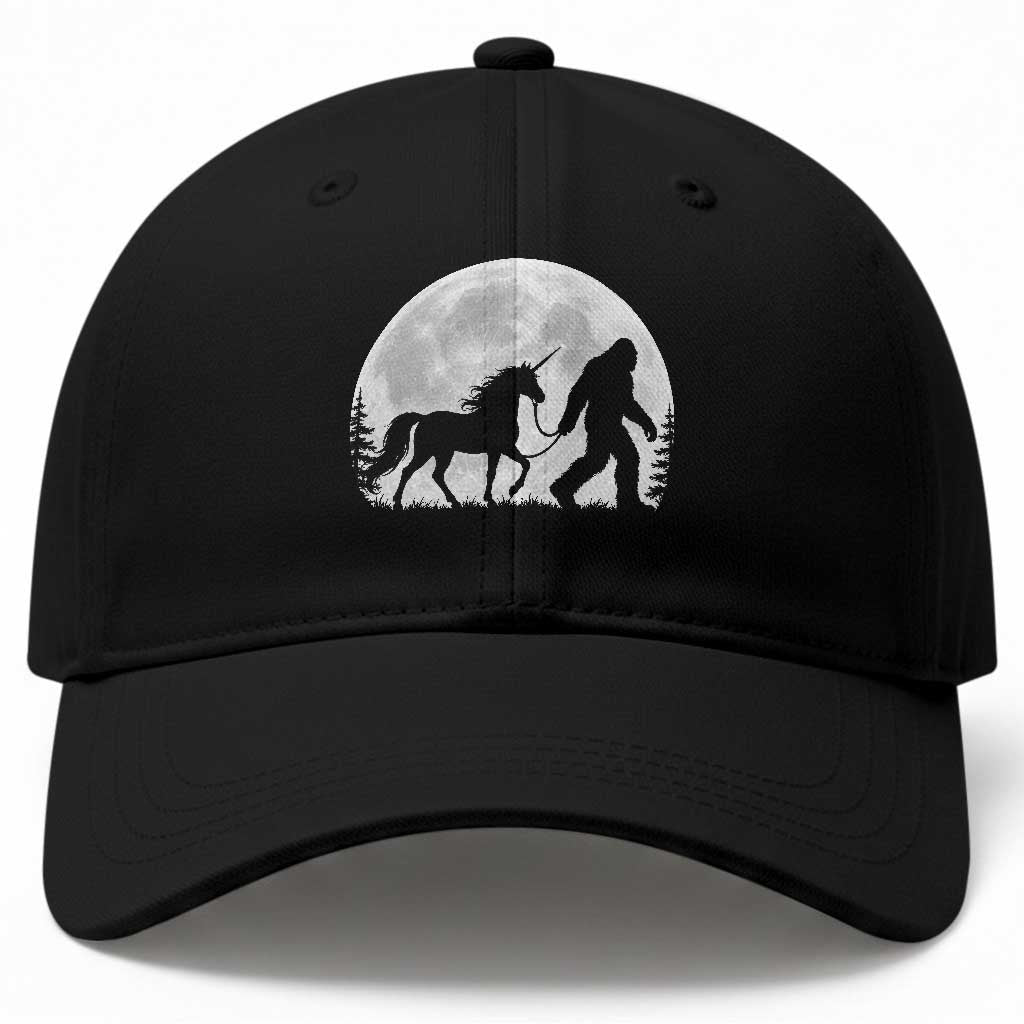 Bigfoot Walking Unicorn Baseball Cap Full Moon Sasquatch Fantasy Forest Silhouette TS10 Print Your Wear