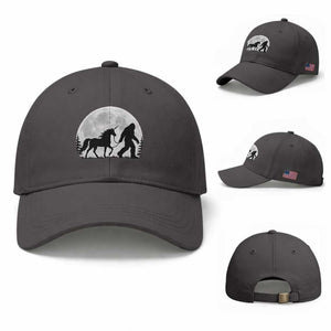 Bigfoot Walking Unicorn Baseball Cap Full Moon Sasquatch Fantasy Forest Silhouette TS10 Baseball Cap Universal Fit Dark Gray Print Your Wear