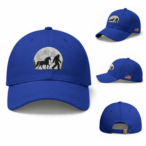 Bigfoot Walking Unicorn Baseball Cap Full Moon Sasquatch Fantasy Forest Silhouette TS10 Baseball Cap Universal Fit Royal Blue Print Your Wear