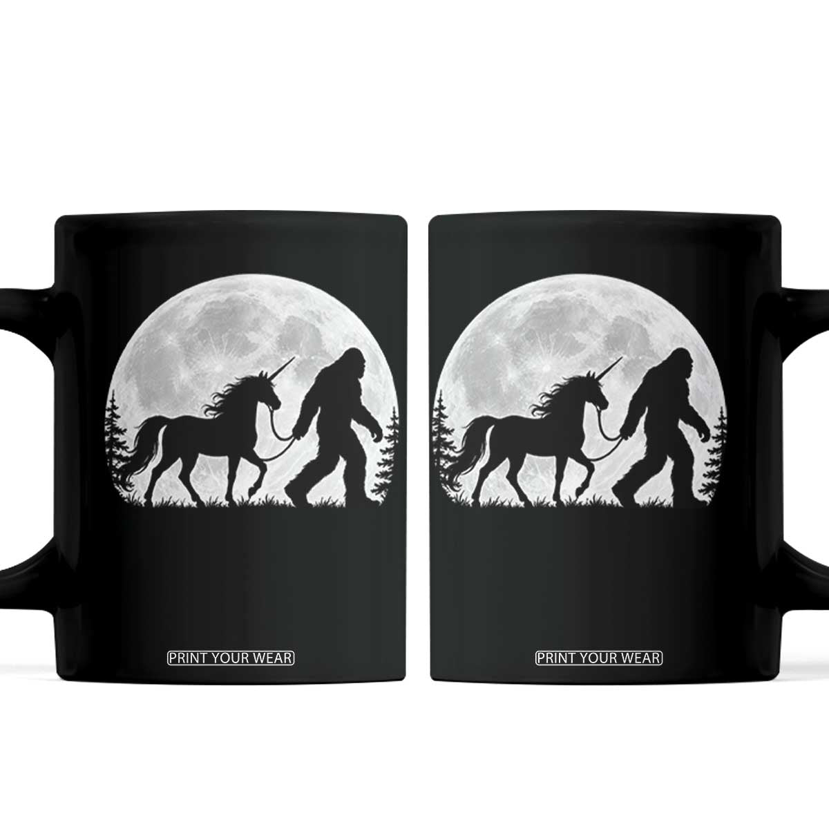 Bigfoot Walking Unicorn Coffee Mug Full Moon Sasquatch Fantasy Forest Silhouette TS10 Black Print Your Wear