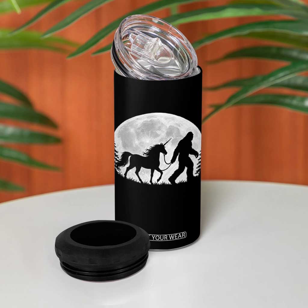 Bigfoot Walking Unicorn 4 in 1 Can Cooler Tumbler Full Moon Sasquatch Fantasy Forest Silhouette TS10 Print Your Wear