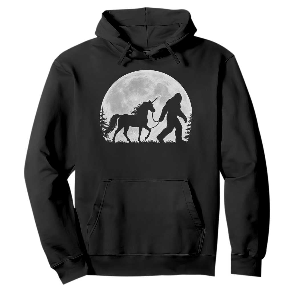 Bigfoot Walking Unicorn Hoodie Full Moon Sasquatch Fantasy Forest Silhouette TS10 Black Print Your Wear