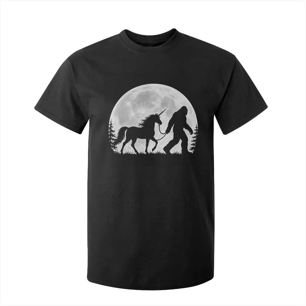 Bigfoot Walking Unicorn T Shirt For Kid Full Moon Sasquatch Fantasy Forest Silhouette TS10 Black Print Your Wear