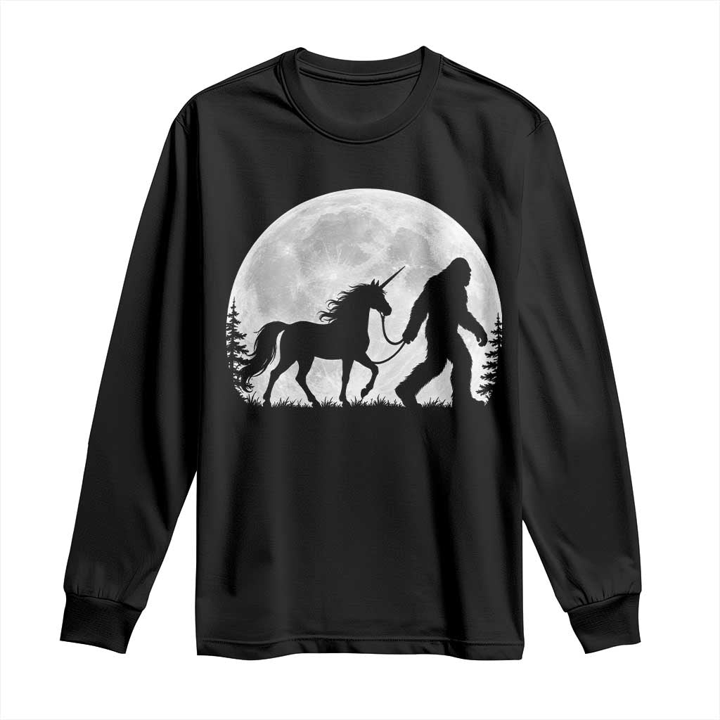 Bigfoot Walking Unicorn Long Sleeve Shirt Full Moon Sasquatch Fantasy Forest Silhouette TS10 Black Print Your Wear