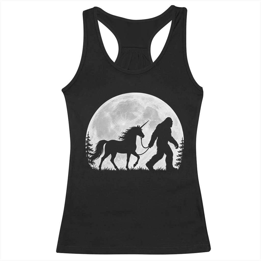 Bigfoot Walking Unicorn Racerback Tank Top Full Moon Sasquatch Fantasy Forest Silhouette TS10 Black Print Your Wear