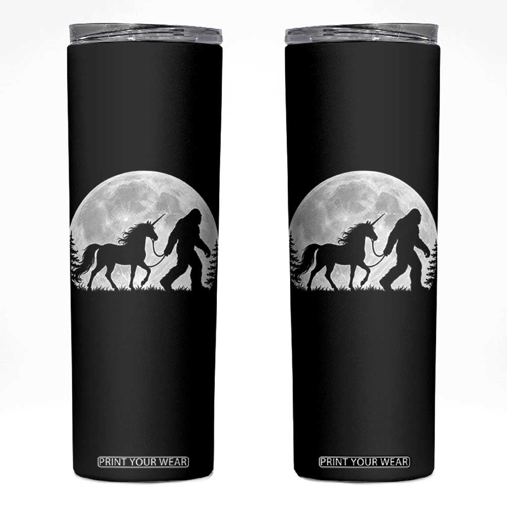 Bigfoot Walking Unicorn Skinny Tumbler Full Moon Sasquatch Fantasy Forest Silhouette TS10 Black Print Your Wear